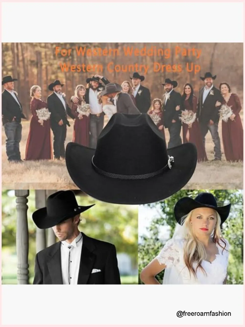 Vintage Western Cowboy Hat Adjustable Felt Western Cowgirl Hat with Belt Decor